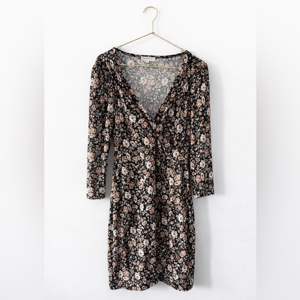 Ultra Flirt Floral Wrap Dress Size Small Black Long Sleeve